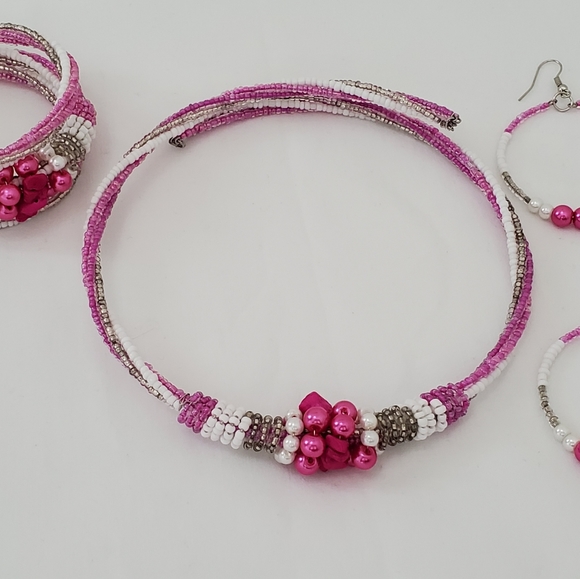 Pink Sea beads and pearl necklace set - Picture 5 of 5